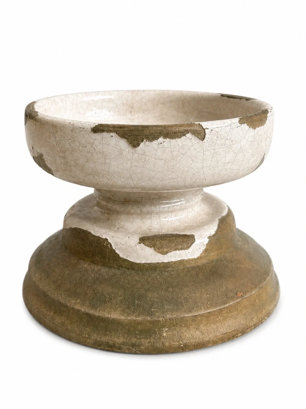 Pottery Barn Tuscan Glaze Terra Cotta Pillar Candle Holder - White/Natural